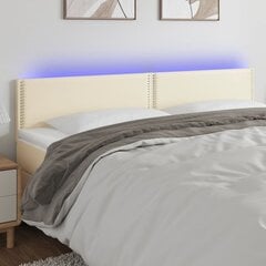 vidaXL gultas galvgalis ar LED, 180x5x78/88cm, krēmkrāsas mākslīgā āda cena un informācija | Gultas | 220.lv