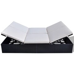 vidaXL divvietīgs sauļošanās zvilnis ar matraci, melna PE rotangpalma цена и информация | Шезлонги | 220.lv