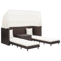 vidaXL izvelkams dīvāns ar jumtu, trīsvietīgs, brūna PE rotangpalma cena un informācija | Dārza krēsli | 220.lv