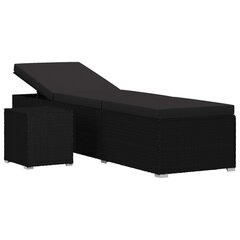 vidaXL sauļošanās zvilnis ar galdiņu, melns, PE pinums cena un informācija | Sauļošanās krēsli | 220.lv