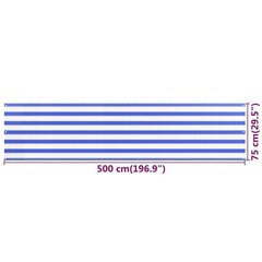 vidaXL balkona aizslietnis, 75x500 cm, zils un balts HDPE cena un informācija | Saulessargi, markīzes un statīvi | 220.lv