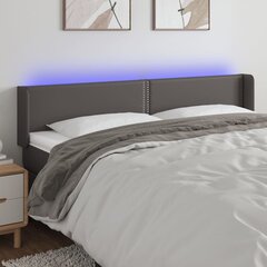 vidaXL gultas galvgalis ar LED, 203x16x78/88 cm, pelēka mākslīgā āda cena un informācija | Gultas | 220.lv