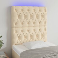 vidaXL gultas galvgalis ar LED, 80x7x118/128 cm, krēmkrāsas audums цена и информация | Кровати | 220.lv
