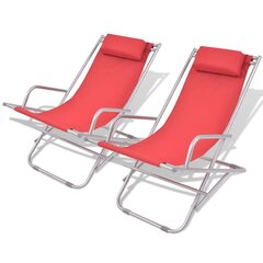 vidaXL atgāžami pludmales krēsli, 2 gab., tērauds, sarkani цена и информация | Шезлонги | 220.lv