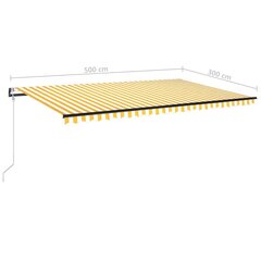 vidaXL izvelkama markīze, LED, vēja sensors, dzeltenbalta, 500x300 cm цена и информация | Зонты, маркизы, стойки | 220.lv