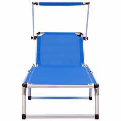 312457 vidaXL Folding Sun Loungers with Roof 2 pcs Aluminium&amp;Textilene Blue cena un informācija | Sauļošanās krēsli | 220.lv