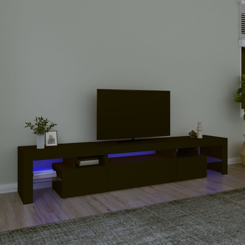 TV skapis ar LED apgaismojumu, melns, 215x36,5x40cm цена и информация | TV galdiņi | 220.lv