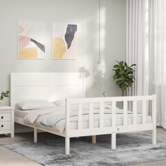 vidaXL gultas rāmis ar galvgali, 140x190 cm, masīvkoks, balts cena un informācija | Gultas | 220.lv