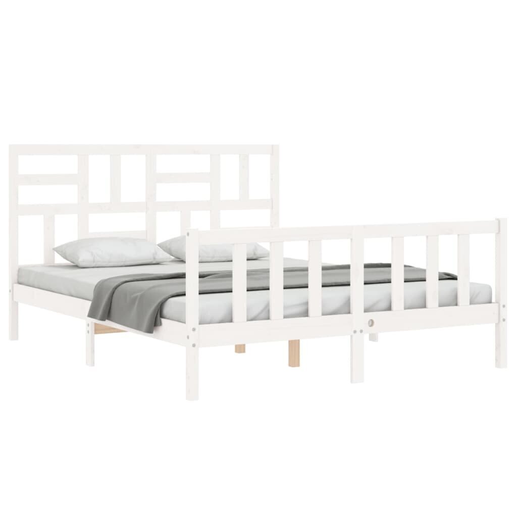 vidaXL gultas rāmis ar galvgali, 160x200 cm, masīvkoks, balts цена и информация | Gultas | 220.lv