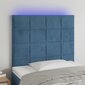 vidaXL gultas galvgalis ar LED, 90x5x118/128 cm, tumši zils samts cena un informācija | Gultas | 220.lv