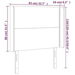 vidaXL gultas galvgalis ar LED, 83x16x118/128 cm, gaiši pelēks samts cena un informācija | Gultas | 220.lv