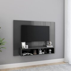 vidaXL sienas TV plaukts, spīdīgi pelēks, 120x23,5x90cm, skaidu plātne цена и информация | Тумбы под телевизор | 220.lv