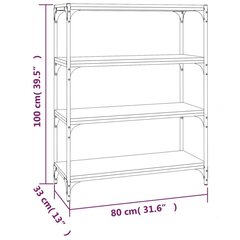 vidaXL grāmatplaukts, ozola, 80x33x100 cm, inženierijas koks, tērauds cena un informācija | Plaukti | 220.lv