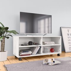 vidaXL TV skapītis uz ritentiņiem, 90x35x35 cm, skaidu plāksne, balts цена и информация | Тумбы под телевизор | 220.lv