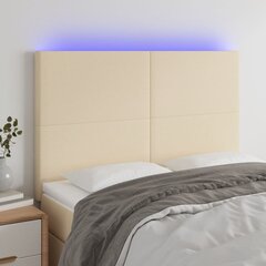 vidaXL gultas galvgalis ar LED, 144x5x118/128 cm, krēmkrāsas audums cena un informācija | Gultas | 220.lv