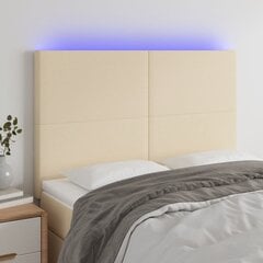 vidaXL gultas galvgalis ar LED, 144x5x118/128 cm, krēmkrāsas audums cena un informācija | Gultas | 220.lv