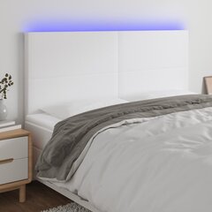 vidaXL gultas galvgalis ar LED, 160x5x118/128 cm, balta mākslīgā āda cena un informācija | Gultas | 220.lv