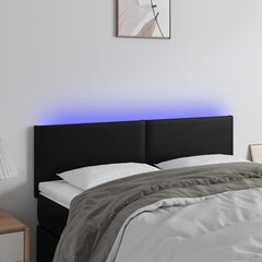 vidaXL gultas galvgalis ar LED, 144x5x78/88 cm, melna mākslīgā āda cena un informācija | Gultas | 220.lv