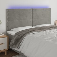 vidaXL gultas galvgalis ar LED, 180x5x118/128 cm, gaiši pelēks samts cena un informācija | Gultas | 220.lv