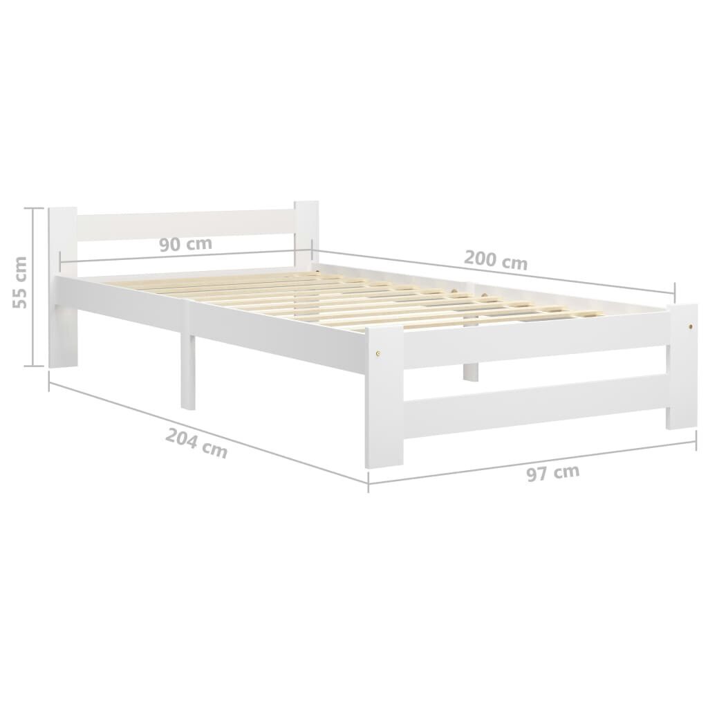 vidaXL gultas rāmis, balts, priedes masīvkoks, 90x200 cm cena un informācija | Gultas | 220.lv