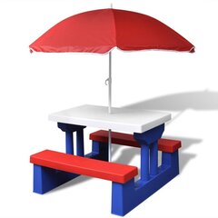 vidaXL bērnu piknika galds ar soliem un saulessargu, daudzkrāsains цена и информация | Детская садовая мебель | 220.lv