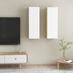 TV skapji, 2 gab., balts un ozols, 30,5x30x90cm, MDP цена и информация | Тумбы под телевизор | 220.lv