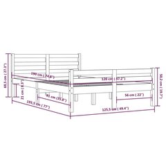 vidaXL gultas rāmis, pelēks, masīvkoks, 120x190 cm, 4FT, divvietīgs cena un informācija | Gultas | 220.lv