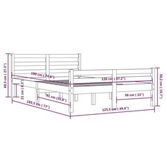 vidaXL gultas rāmis, pelēks, masīvkoks, 120x190 cm, 4FT, divvietīgs cena un informācija | Gultas | 220.lv