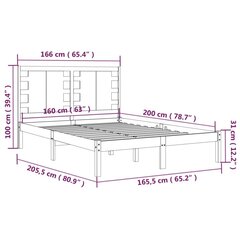 Gultas rāmis, melns, priedes masīvkoks, 160x200 cm cena un informācija | Gultas | 220.lv