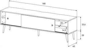 RETRO stila koka RTV skapis SONOROUS RTRA-180-WHT-BLK platums 180cm cena un informācija | TV galdiņi | 220.lv