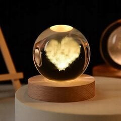 Стеклянный глобус 3D NIGHT LIGHT 6 см с питанием от USB для детской спальни HEART цена и информация | Детские светильники | 220.lv