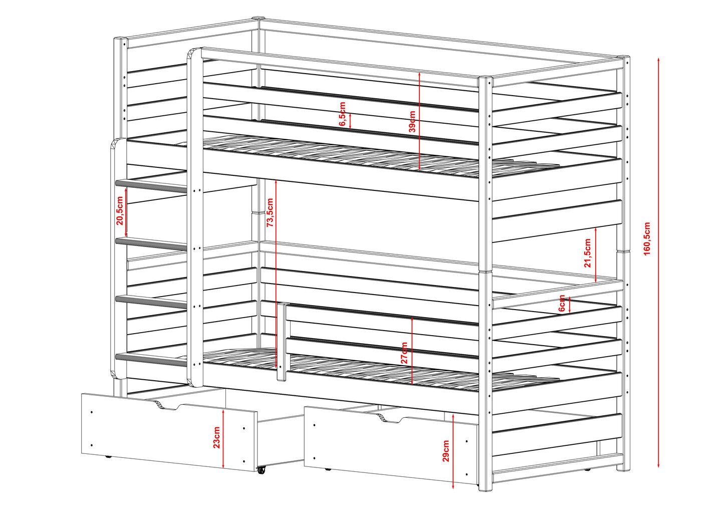 Divstāvu gultas Loft FURNLUX CLASSIC, 88x178x161 cm, pelēka cena un informācija | Gultas | 220.lv