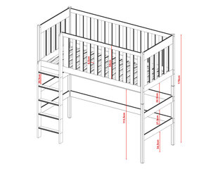 Кровати с чердаком Laura FURNLUX CLASSIC, 88x168x178 cm, графит цена и информация | Детские кровати | 220.lv
