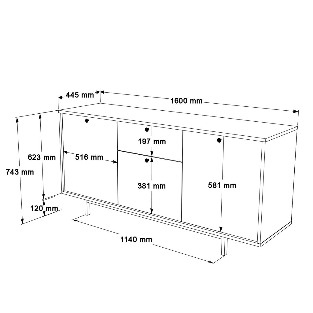 Komode Crea FURNLUX CLASSIC, 160x45x74 cm, bēša цена и информация | Skapīši viesistabai | 220.lv