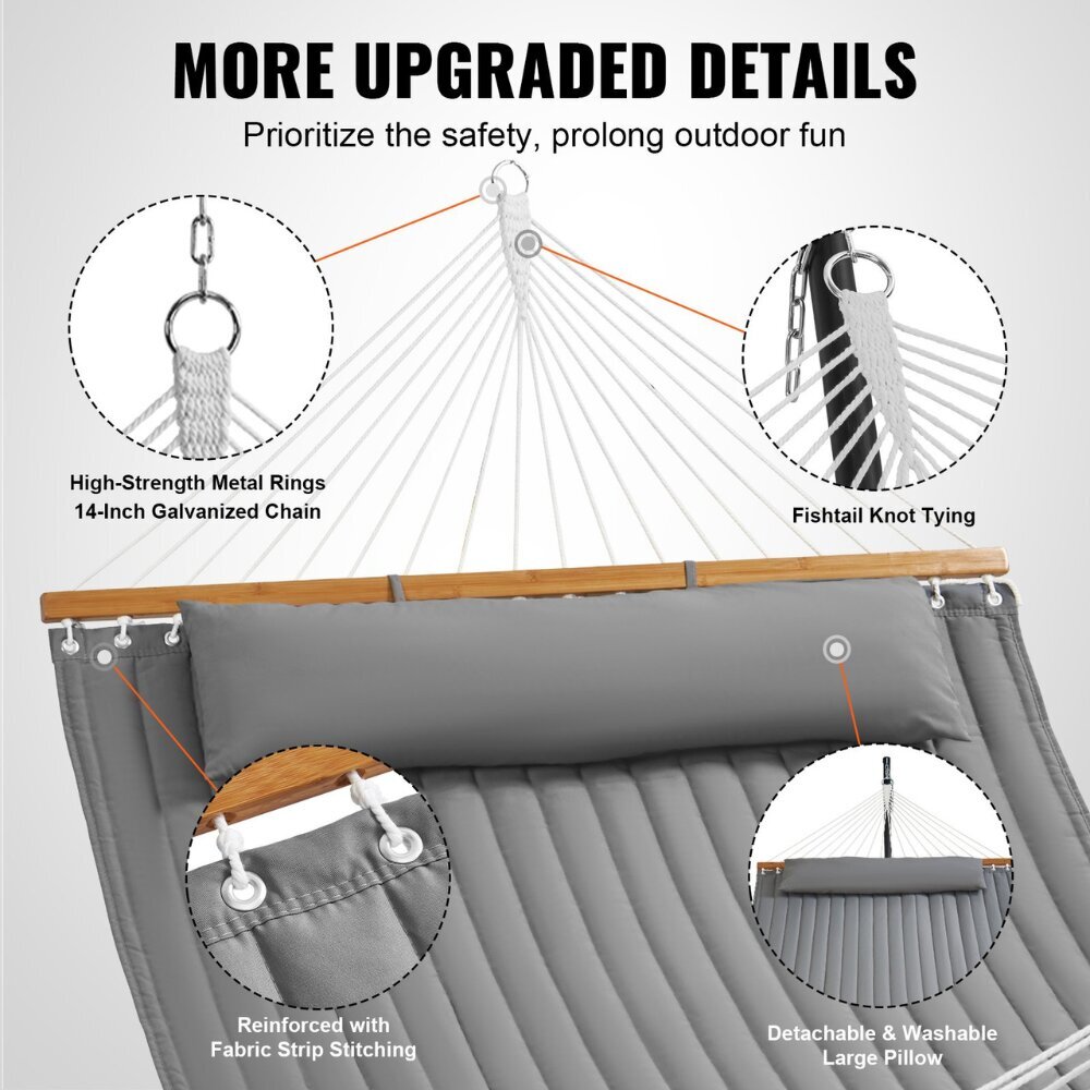 Pakaramais hamaks ar spilvenu Vevor, 140x190 cm, pelēks цена и информация | Šūpuļtīkli | 220.lv