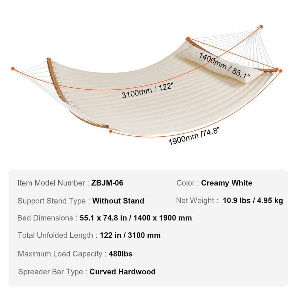 Pakaramais šūpuļtīkls Vevor, izmēri 310x140 cm, balts цена и информация | Šūpuļtīkli | 220.lv