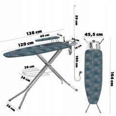 Gludināmais dēlis 120x38 cm plats augšējais ar ligzdu + dvielis ar plauktu cena un informācija | Veļas gludināšana | 220.lv