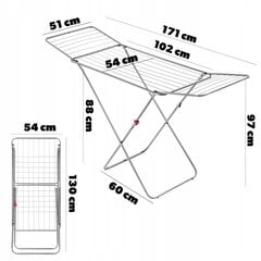 Veļas žāvēšanas režģis, 171x97x54 cm cena un informācija | Veļas žāvēšana | 220.lv