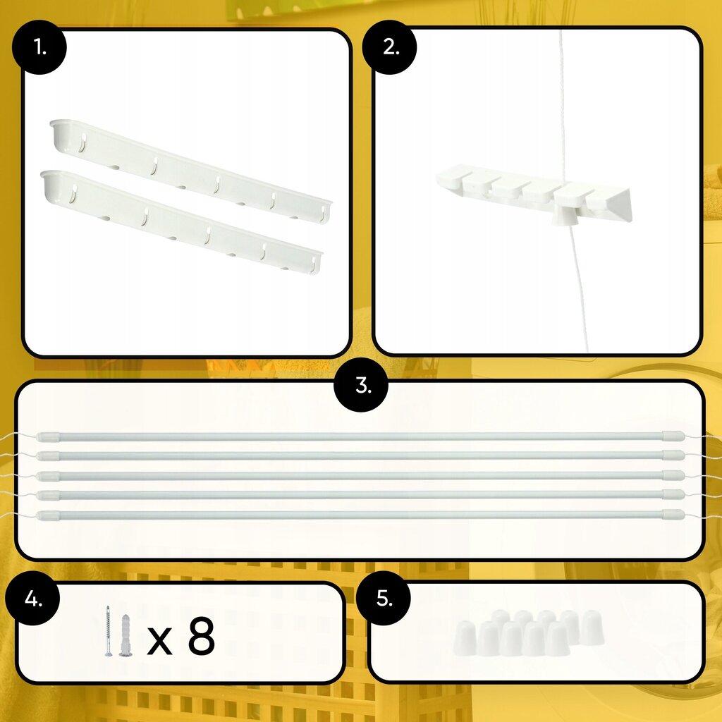 Griestu vannas istabas veļas žāvētājs 5 stieņi 170 cm Izturīgs ciets cena un informācija | Veļas žāvēšana | 220.lv