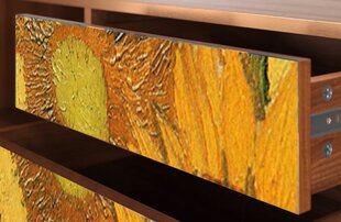 TV skapis ar 2 atvilktnēm un 2 durvīm L 170 cm, Sunflowers By Vincent Van Gogh Walnut cena un informācija | Kumodes | 220.lv