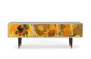 TV skapis ar 2 atvilktnēm un 2 durvīm L 170 cm, Sunflowers By Vincent Van Gogh Grey cena un informācija | Kumodes | 220.lv