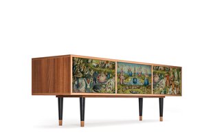 TV skapis ar 2 atvilktnēm un 2 durvīm L 170 cm, The Garden By Hieronymus Bosch Walnut cena un informācija | Kumodes | 220.lv