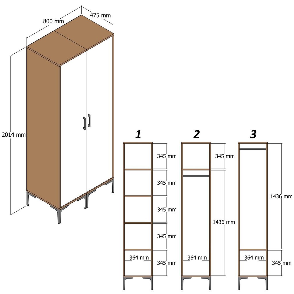 Drabužinė Kumsal PR - Walnut, Anthracite цена и информация | Skapji | 220.lv