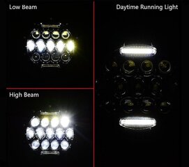 Harley, Jeep, Land Rover, Suzuki, Ford, Nissan, Lada Priekšējais lukturis 7" LED tuvās, tālās gaismas, gabarītgaismas, dienas gaitas lukturis 1 gab cena un informācija | Auto spuldzes | 220.lv