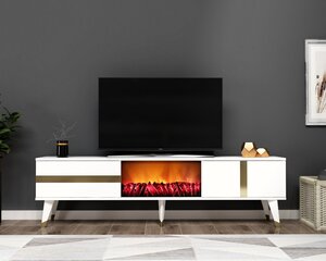 TV stalas Vania Fireplace - White, Gold цена и информация | Тумбы под телевизор | 220.lv