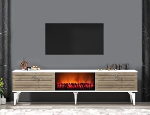 TV stalas Arona Fireplace - White, Walnut cena un informācija | TV galdiņi | 220.lv