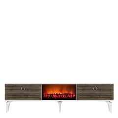 TV stalas Arona Fireplace - White, Walnut цена и информация | Тумбы под телевизор | 220.lv