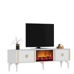 TV stalas Doruk Fireplace - White, Gold цена и информация | Тумбы под телевизор | 220.lv