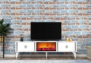 TV stalas Doruk Fireplace - White, Silver цена и информация | Тумбы под телевизор | 220.lv