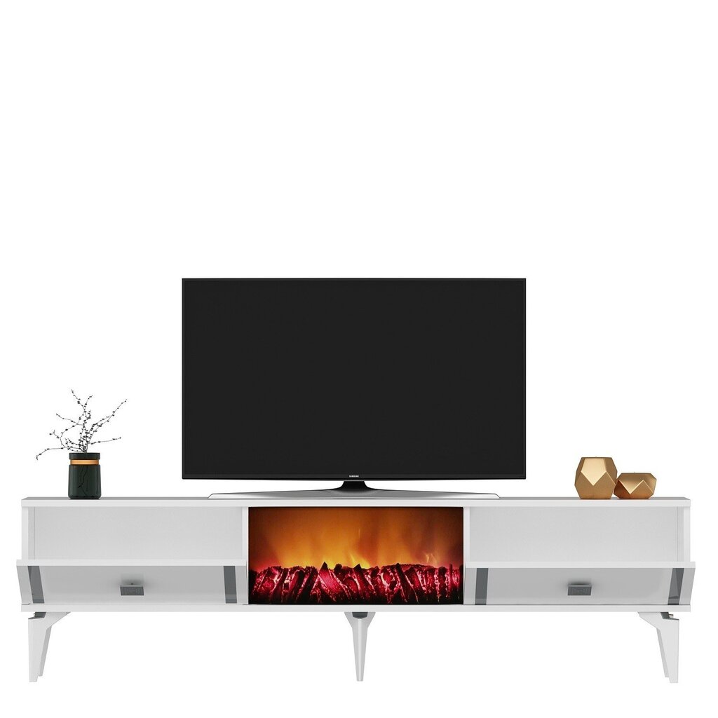 TV stalas Doruk Fireplace - White, Silver цена и информация | TV galdiņi | 220.lv